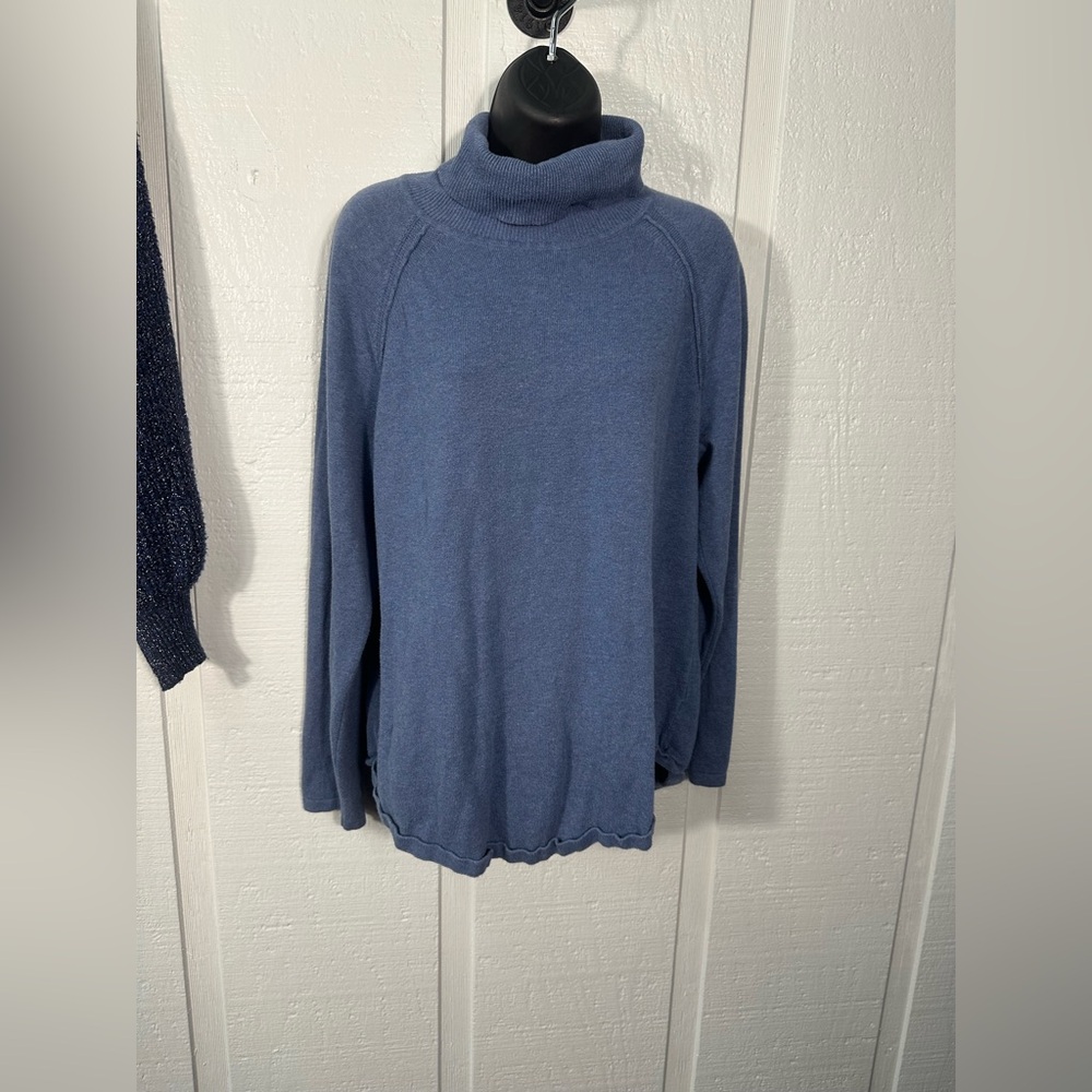 Jeanne Pierre Blue Knit Turtleneck Sweater Size XL EUC